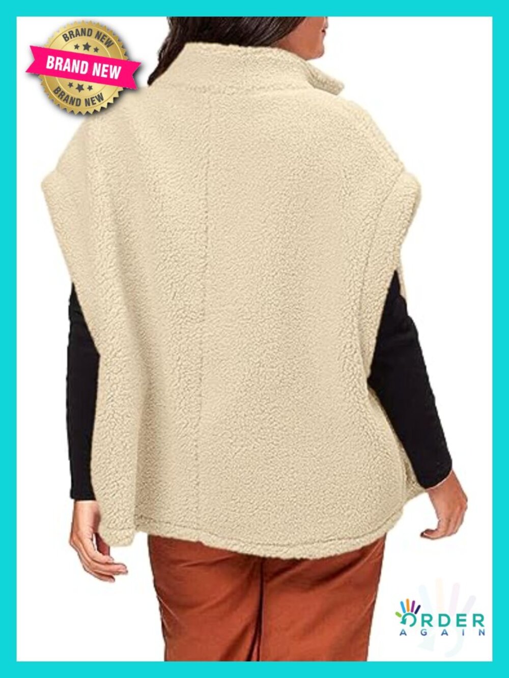 Fuzzy Fleece Oversized Sherpa Vest with Pockets - Picture 4 of 6